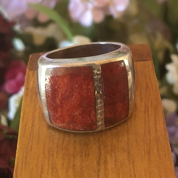 Vintage Silpada Sterling Silver Red Sponge Coral Ring - Picture 6 of 7